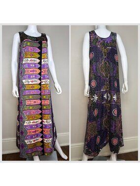 Vintage 1960s Psychedelic Print Loungewear Dress, Hollywood Vassarette, Medium